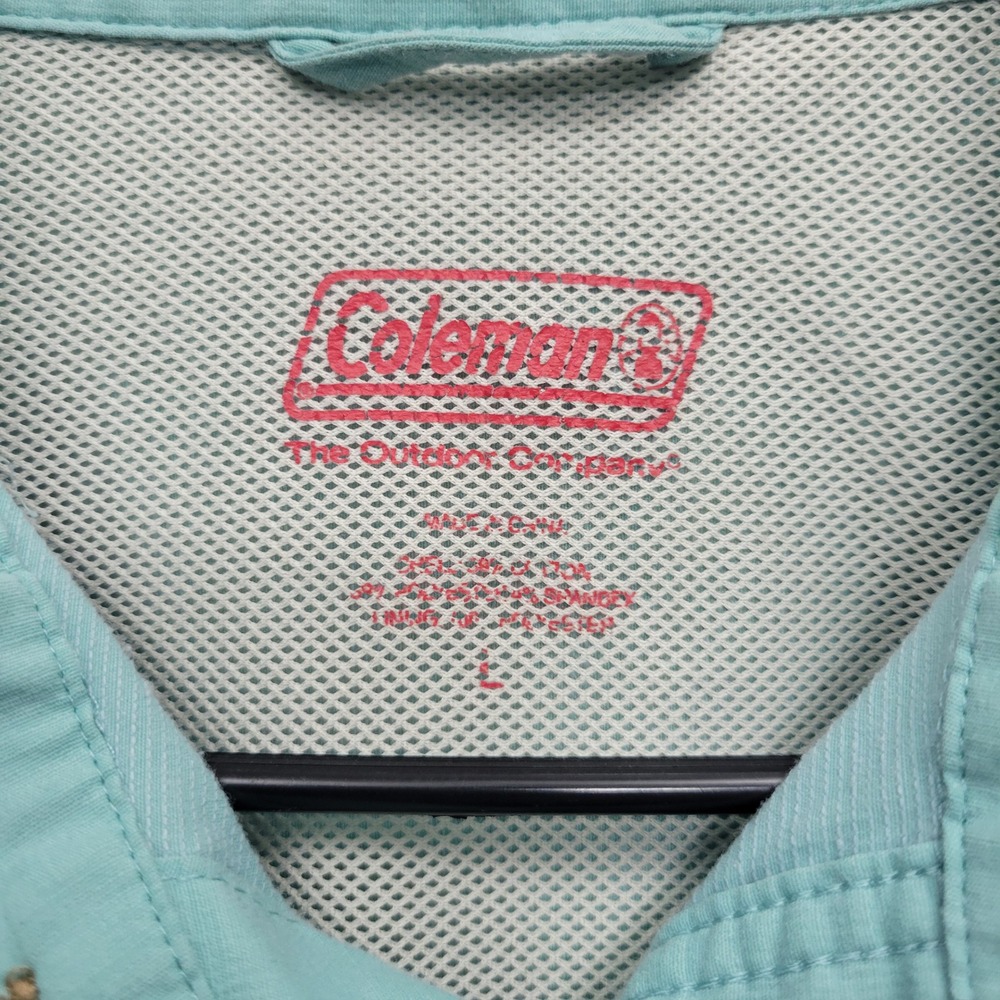 Coleman Button Down‎ Fishing Shirt Mens L Teal Blue Gorp Hiking Outdoor Utility - Picture 6 of 8